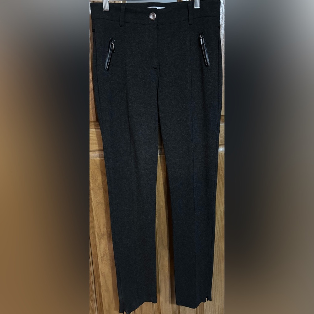Alberto Makali Women's Grey Dress Pants With Faux Black Leather Accents Size 10